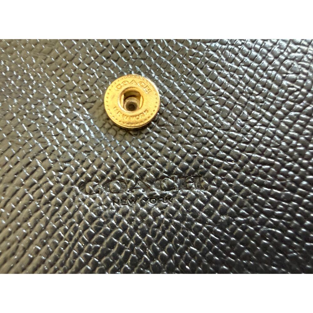 Coach Black Crossgrain Leather Small Snap Bifold Wallet F73867 Gold Logo - Picture 5 of 7